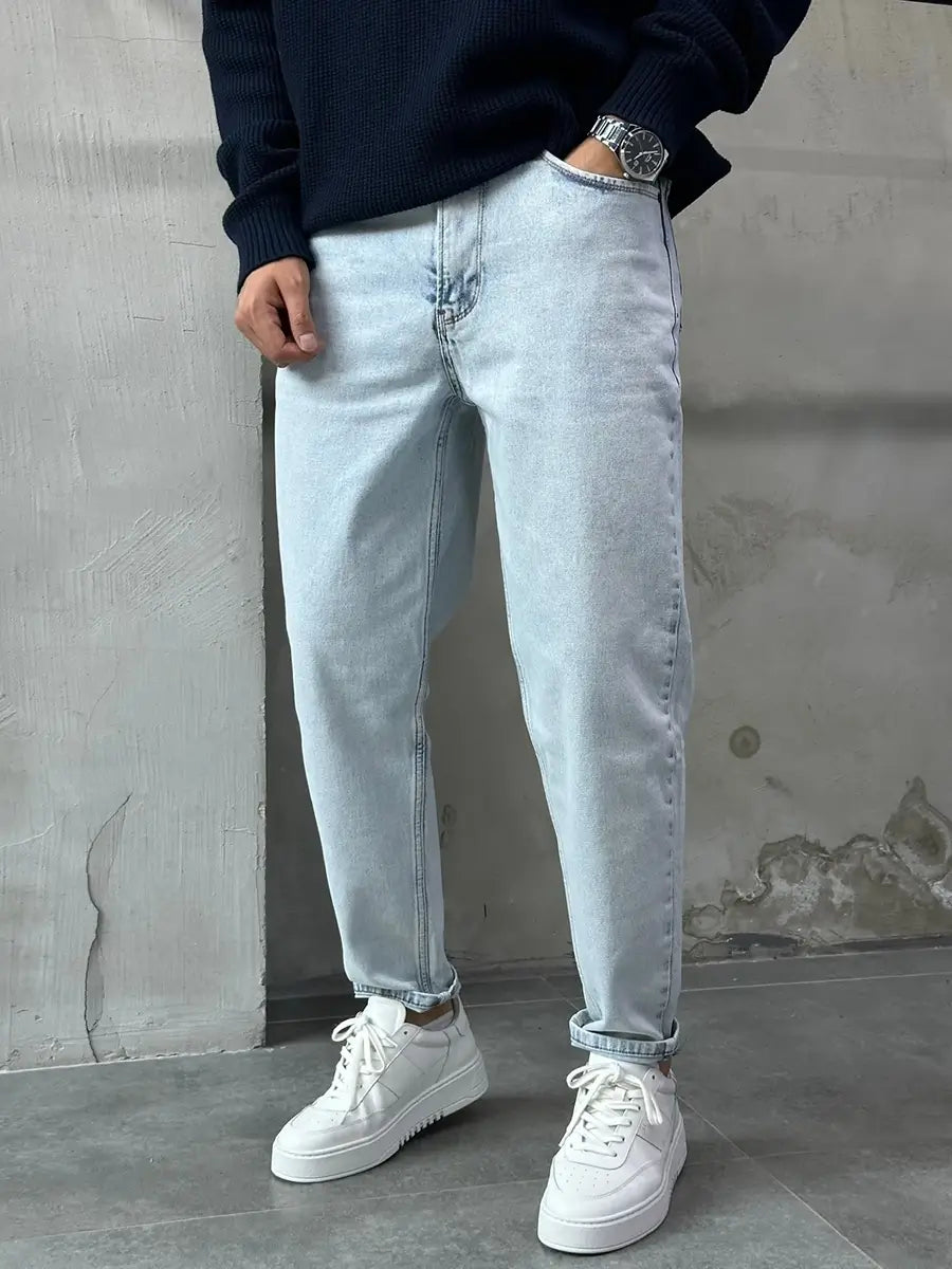 Blue Snow Mom Fit Jean